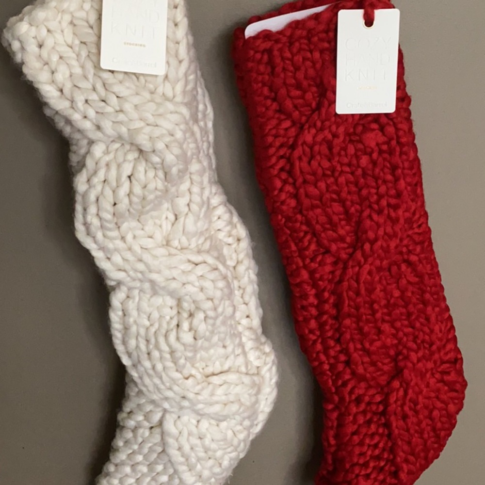 Set of 2 Crate and Barrel Hand Knit Stockings